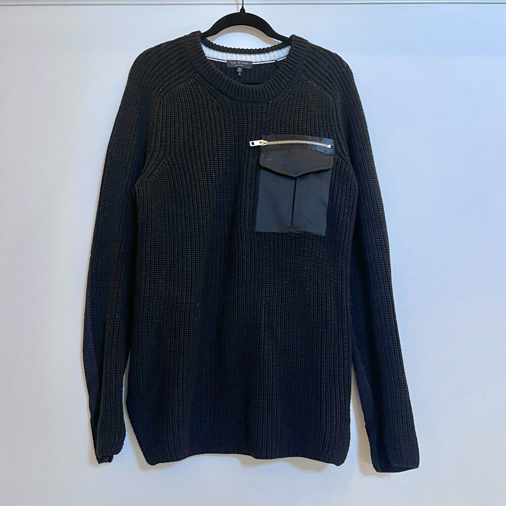 rag & bone black overized cotton women's sweater LG with zippered chest pocket